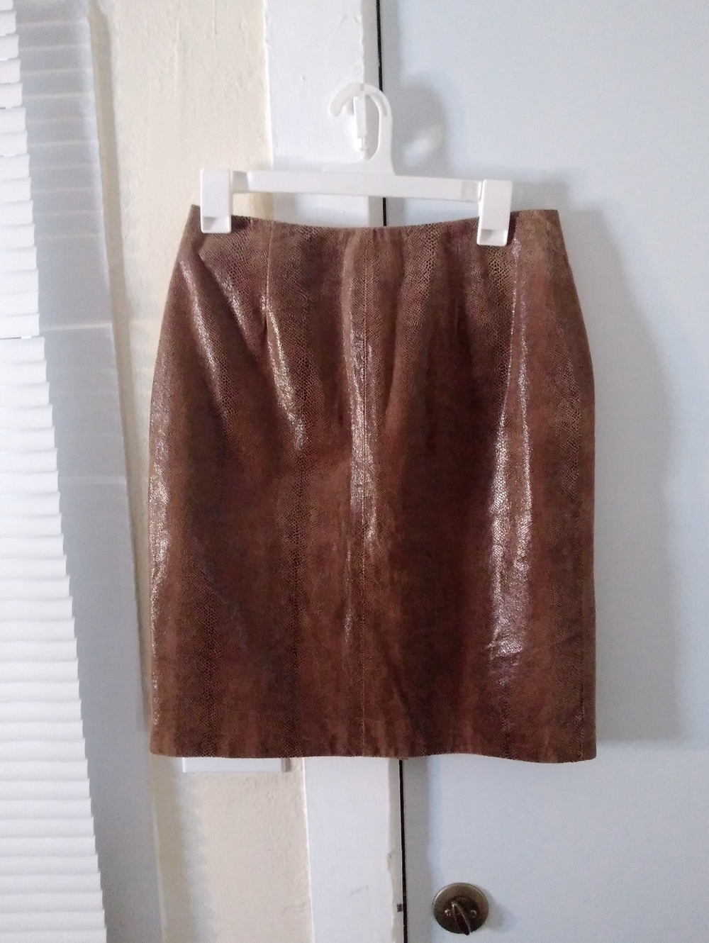 Valerie Stevens Brown Real Leather Pencil Skirt Snakeskin Print Lined Womens 6